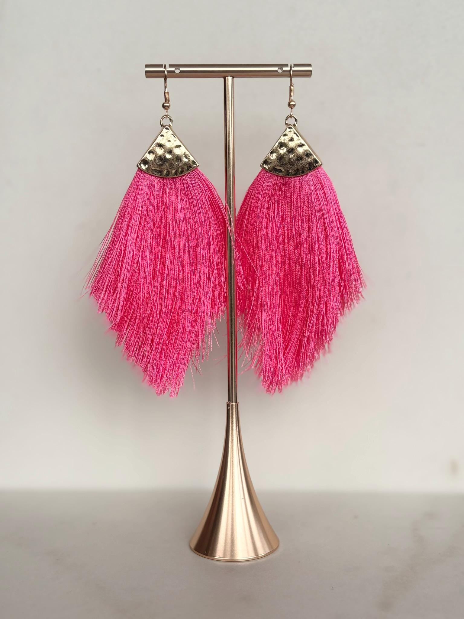 Hot Pink Tassel Fringe Earrings