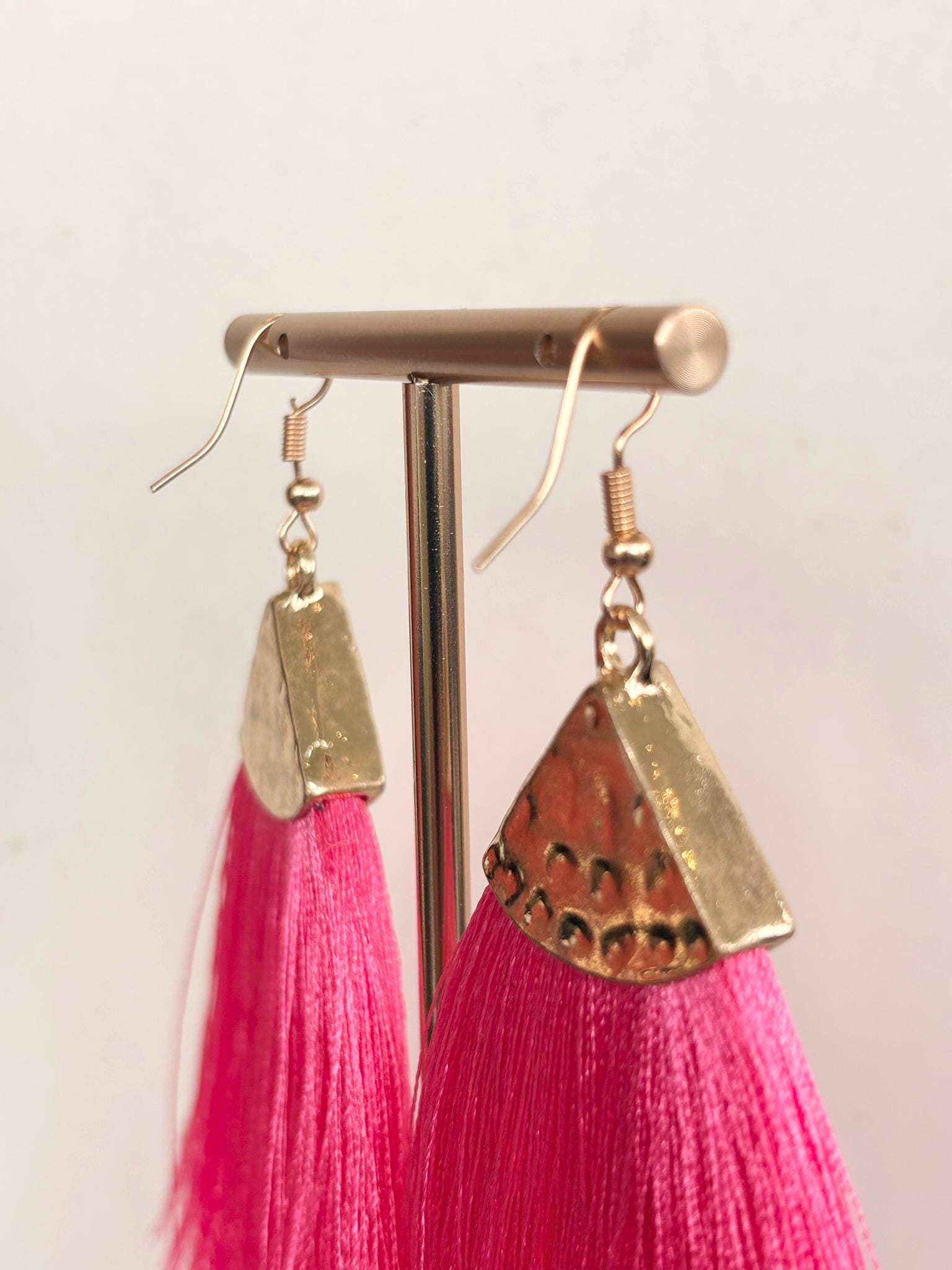 Hot Pink Tassel Fringe Earrings