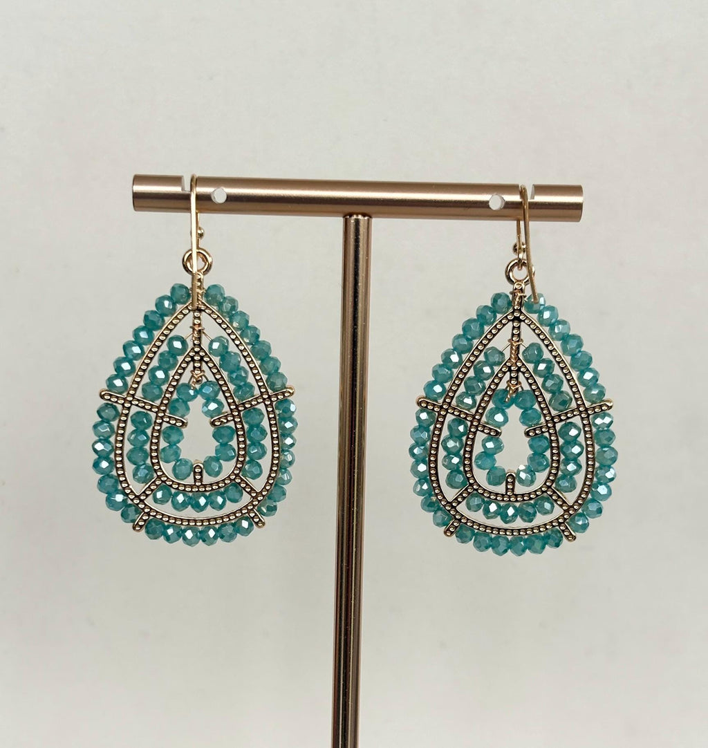 Sea Green Beaded Teardrop Earrings