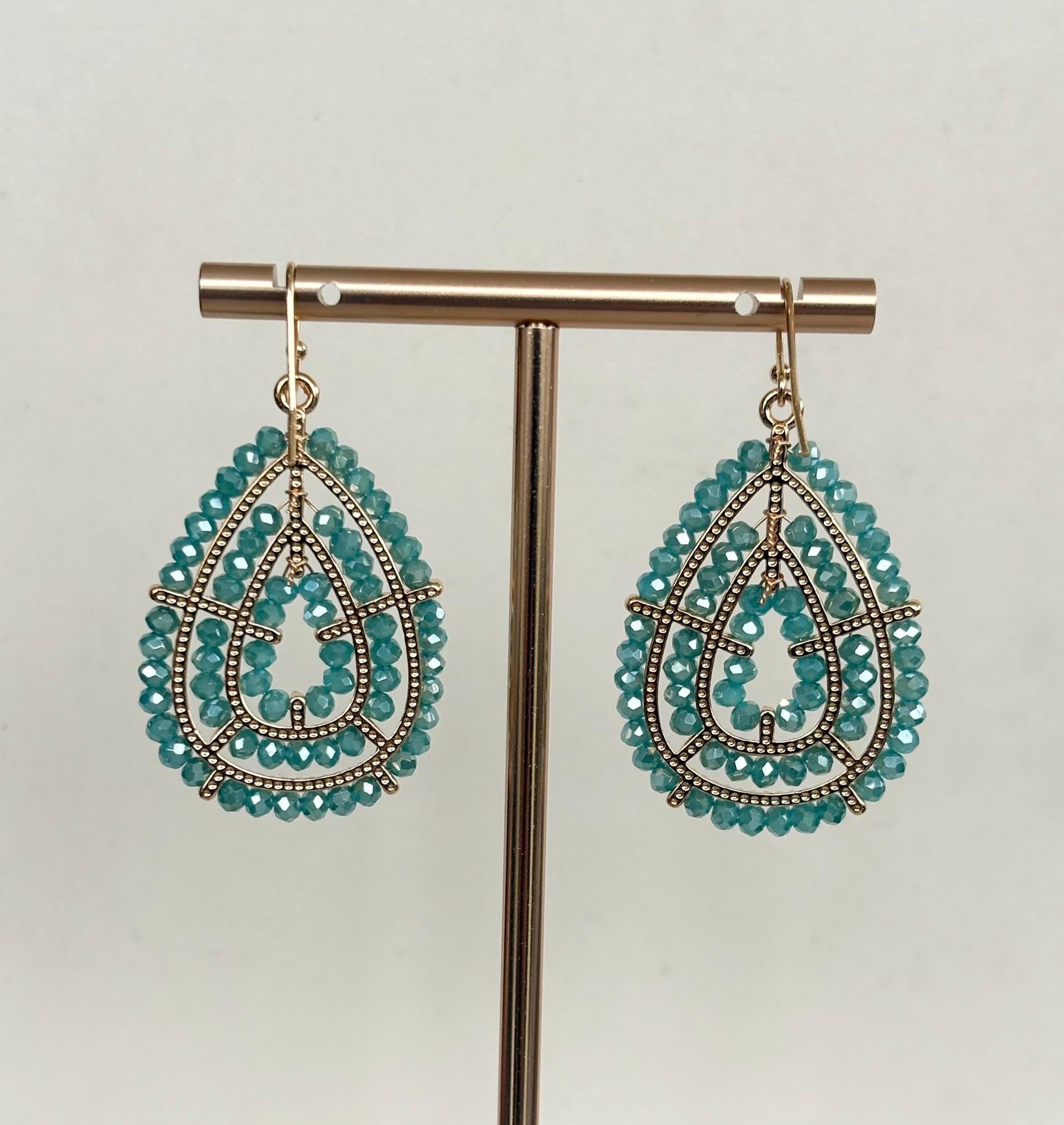 Sea Green Beaded Teardrop Earrings