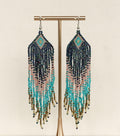 Blue and Turquoise Beaded Tassel Earrings