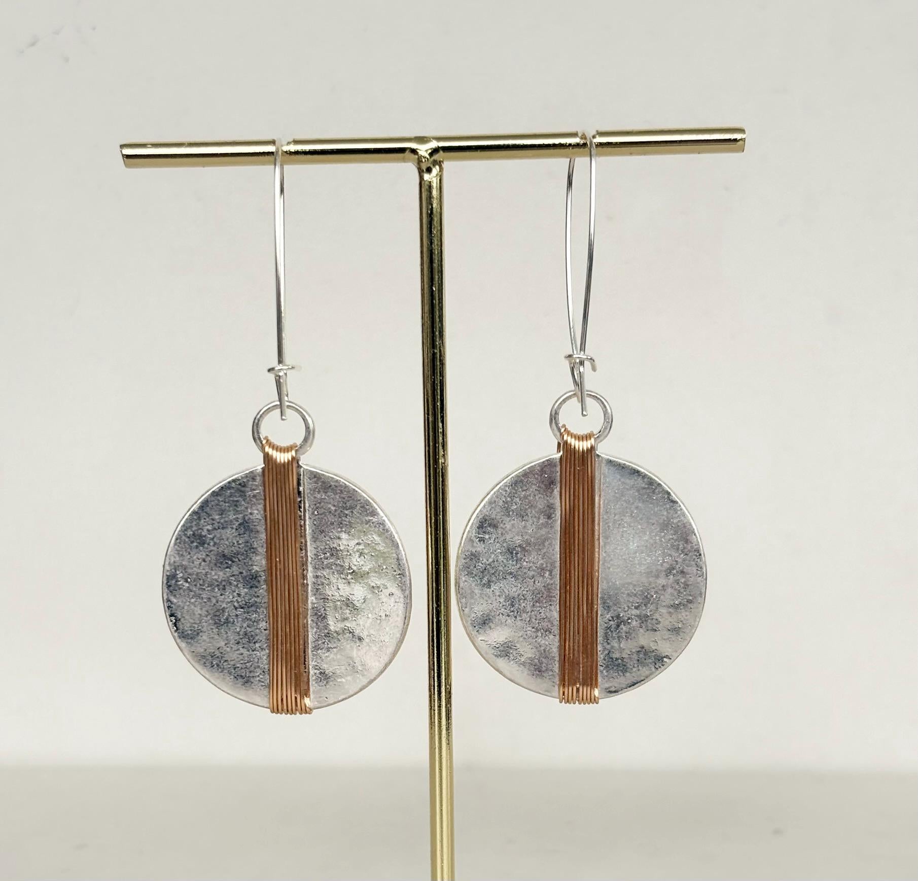 Silver Disc Earrings with Gold Sculptural Detail