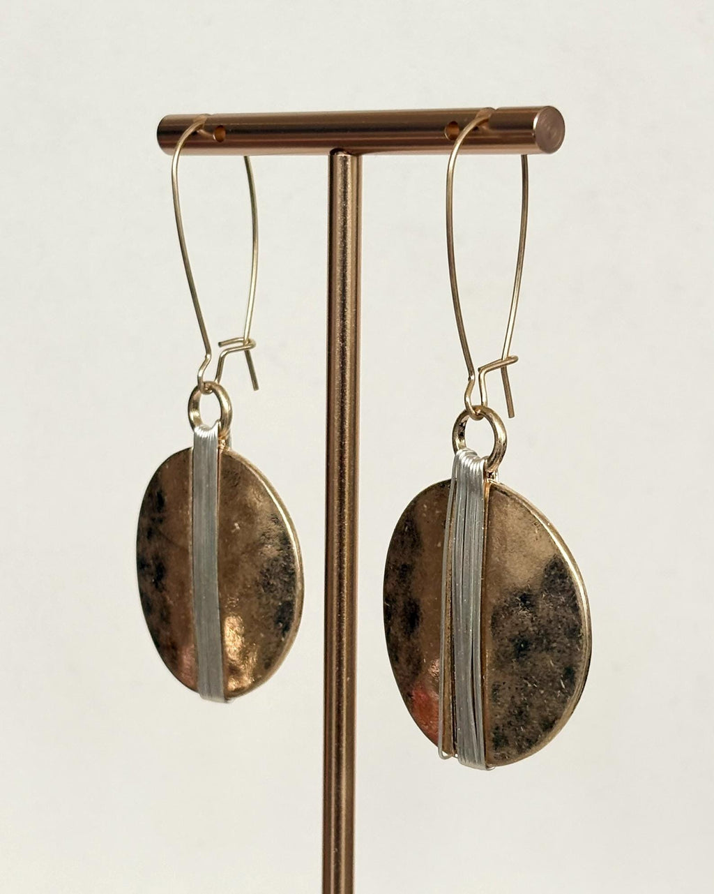Gold Disc Earrings with Silver Sculptural Detail