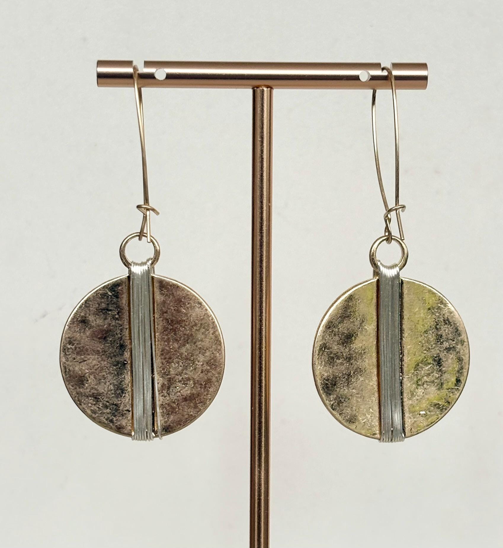 Gold Disc Earrings with Silver Sculptural Detail