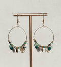 Teal and Sage Beaded Charm Hoop Earrings
