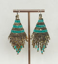 Art Deco Turquoise Gold Beaded Fringe Earrings