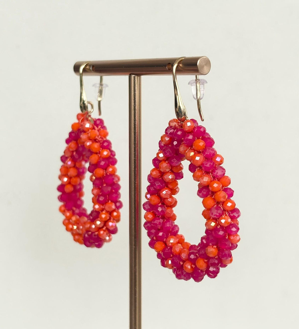 Sunset Pink & Orange Teardrop Beaded Earrings