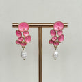 Pink Petal Cluster Earrings with Baroque Pearl Drops