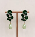 Green Petal Cluster Earrings with Mint Pearl Drops