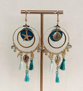 Seashell Charm Turquoise Tassel Hoop Earrings