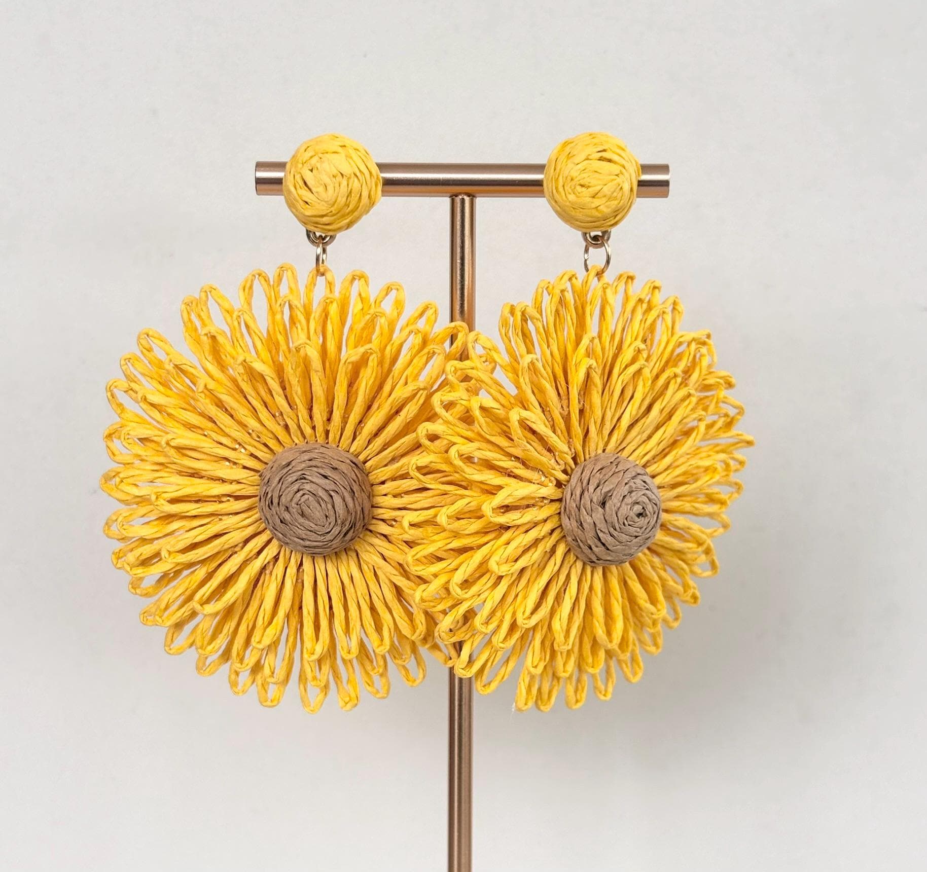 Oversized Raffia Sunflower Statement Earrings
