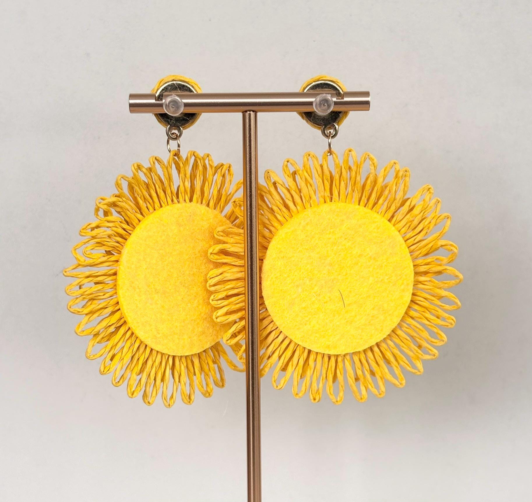Oversized Raffia Sunflower Statement Earrings