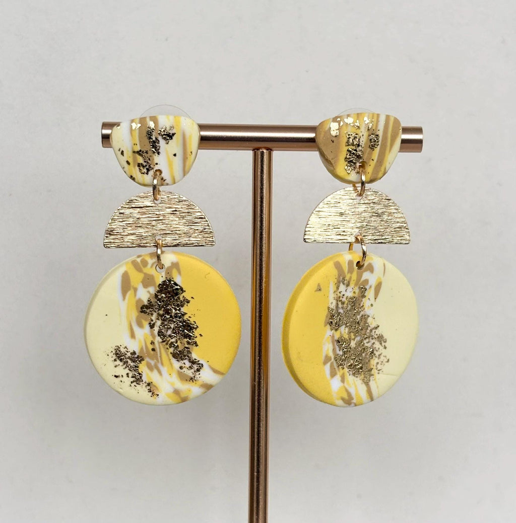 Yellow and Gold Marbled Polymer Clay Earrings