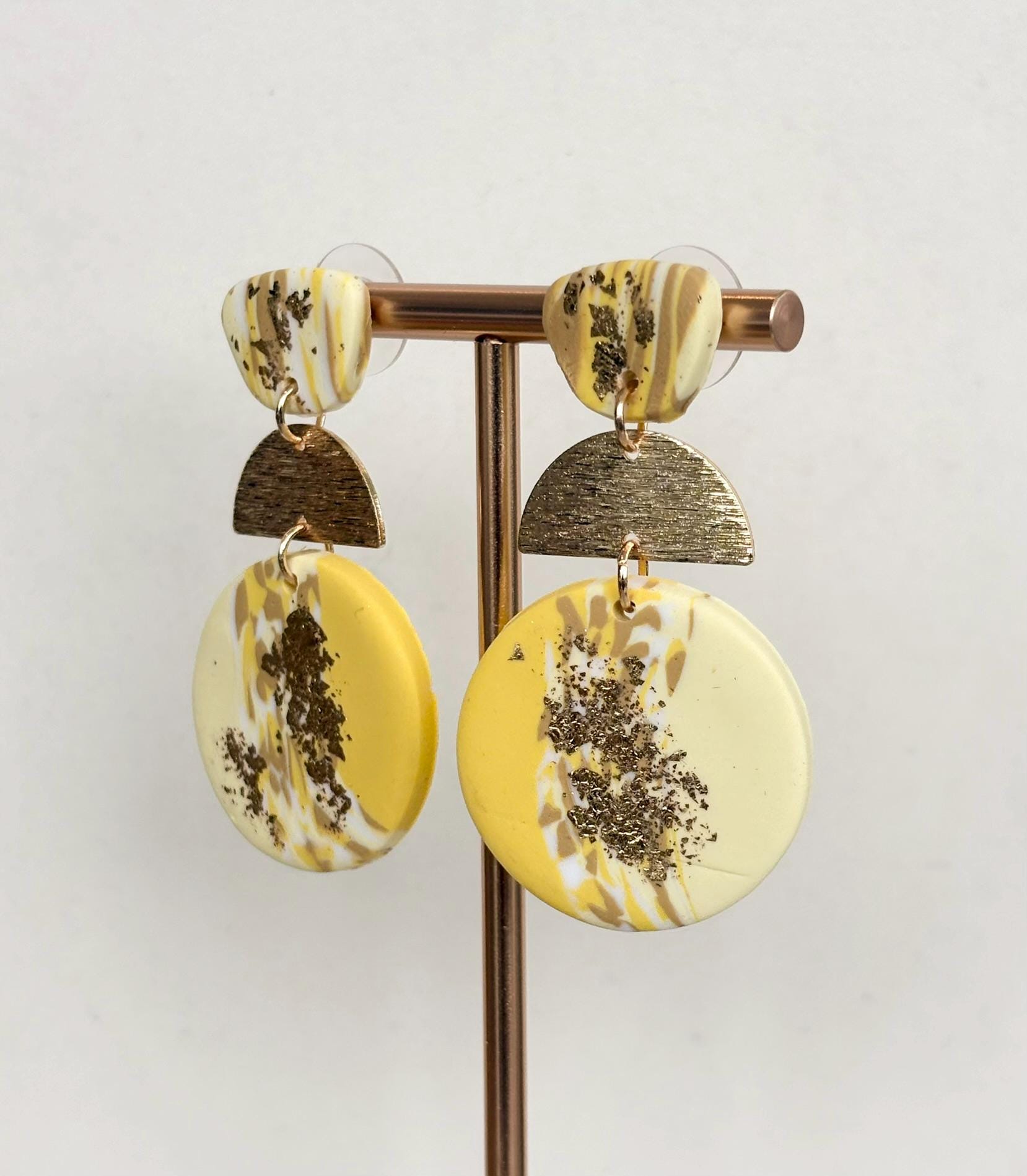 Yellow and Gold Marbled Polymer Clay Earrings