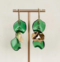 Emerald Green and Gold Petal Drop Earrings