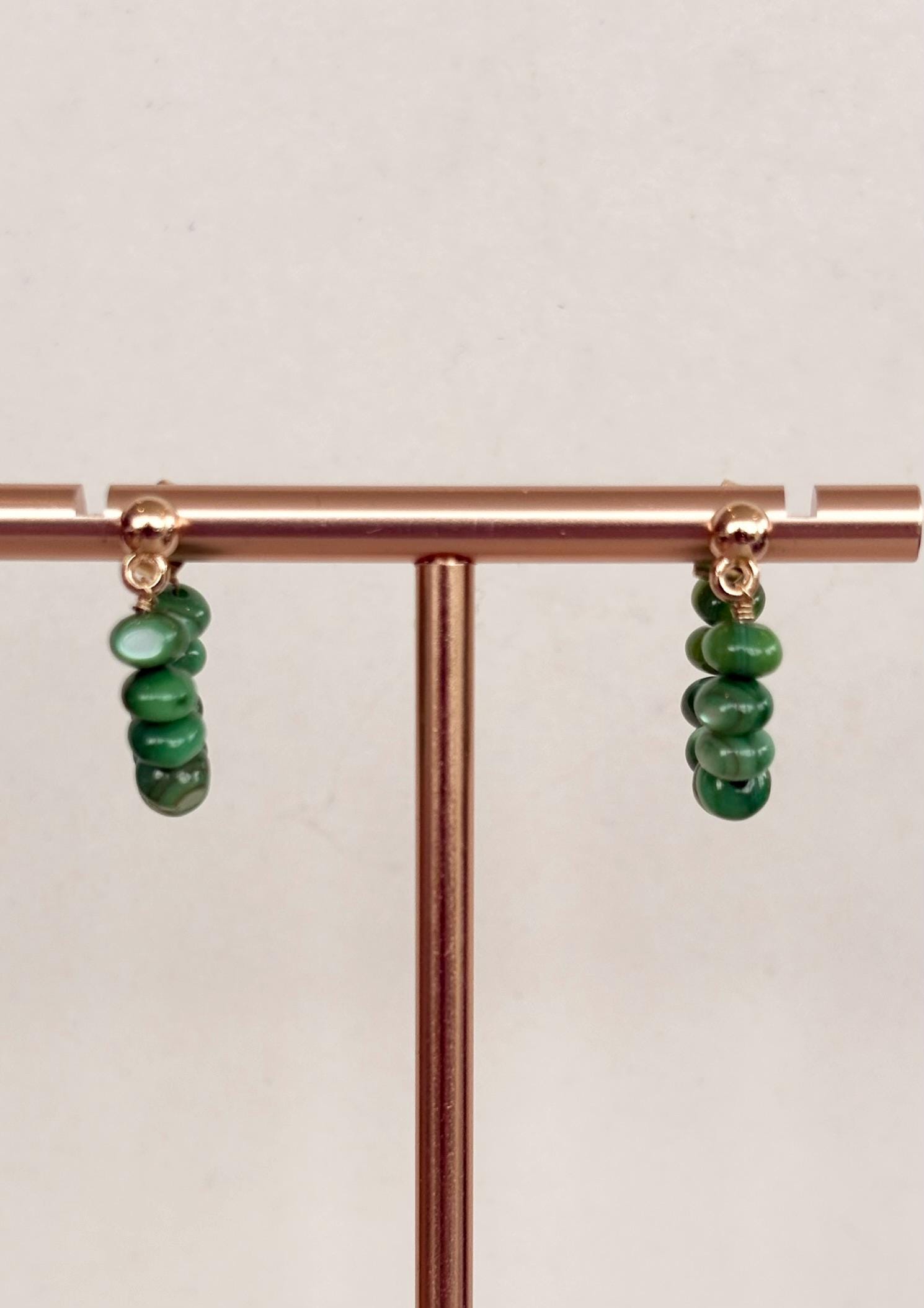 Jade Green Beaded Huggie Hoop Earrings
