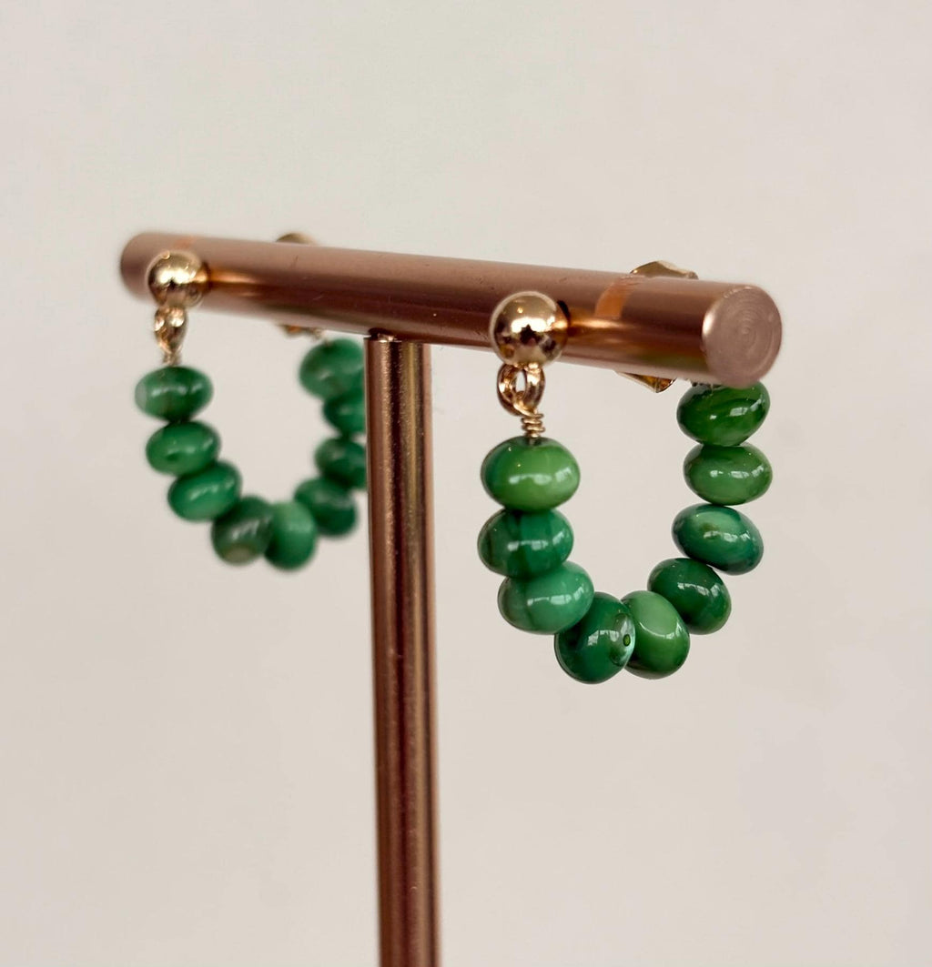 Jade Green Beaded Huggie Hoop Earrings