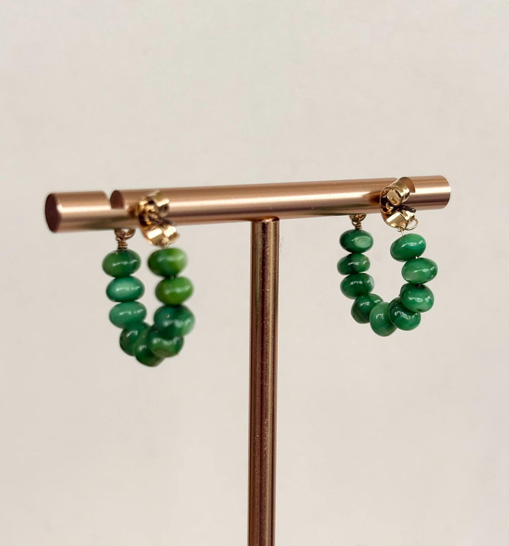 Jade Green Beaded Huggie Hoop Earrings