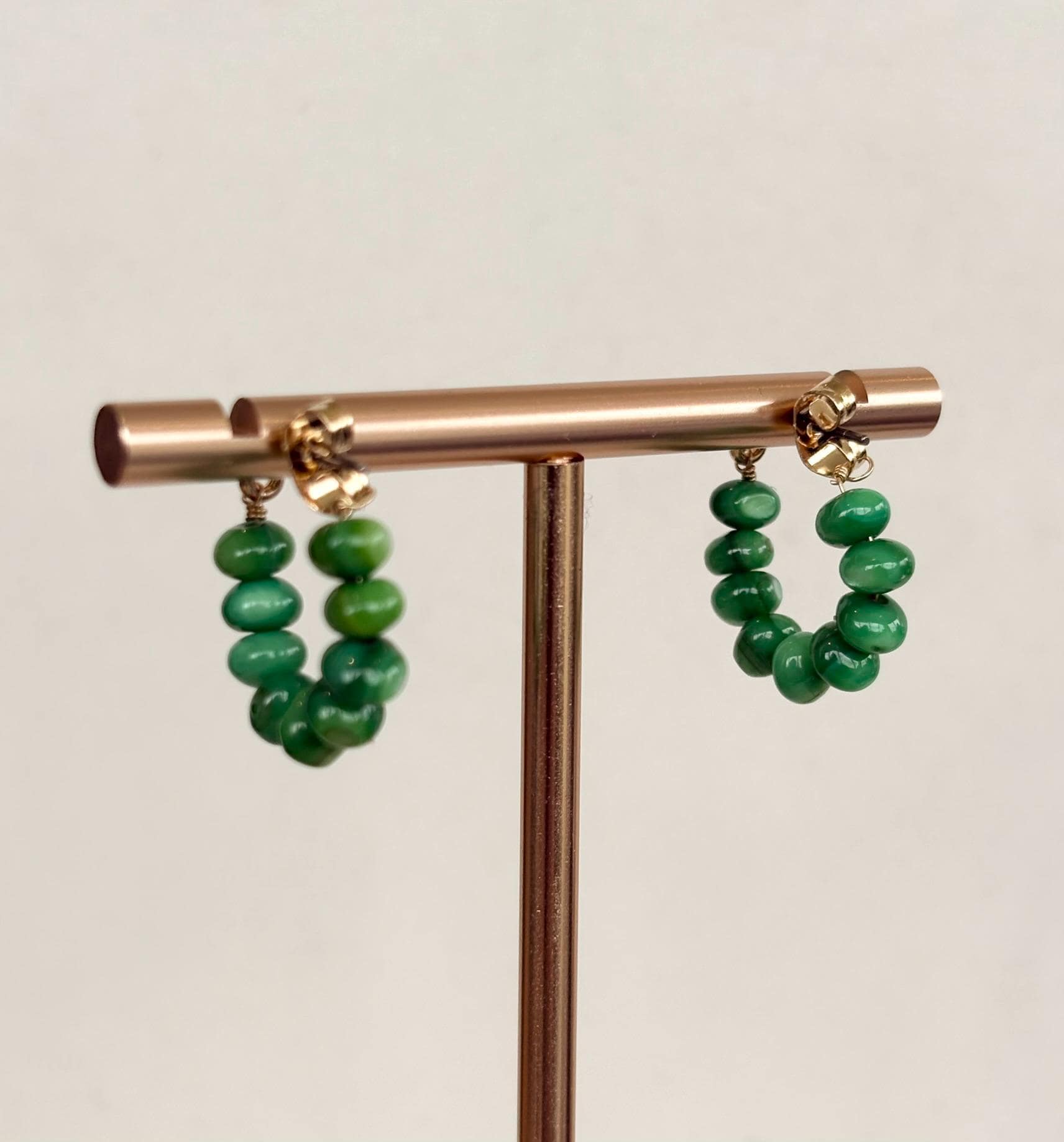 Jade Green Beaded Huggie Hoop Earrings