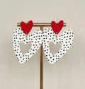 Red Heart on Black and White Polka Dot Heart Drop Earrings