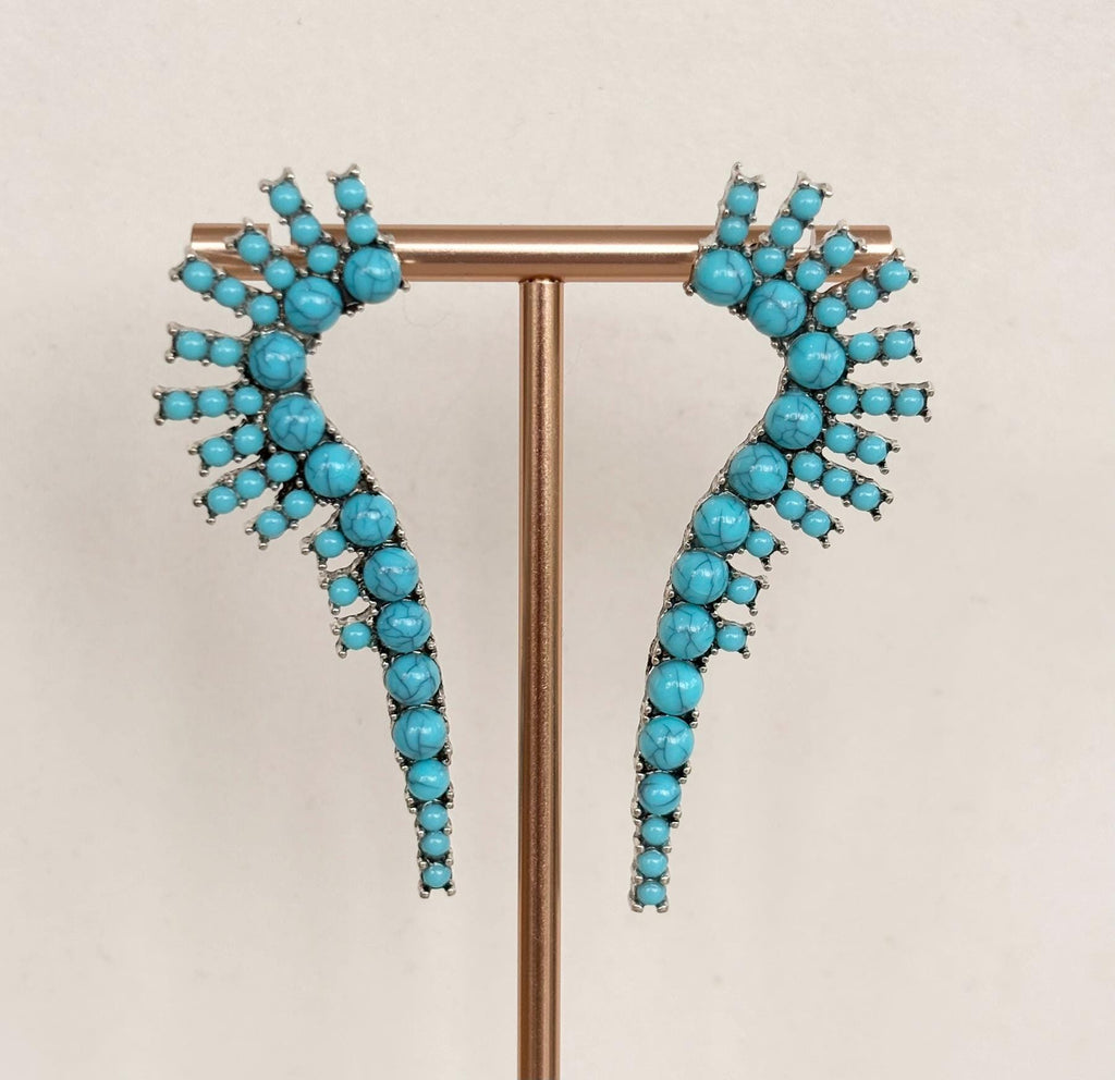 Silver and Turquoise Gemstone Statement Drop Earrings