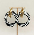 Riviera Black White Striped Twist Hoop Earrings