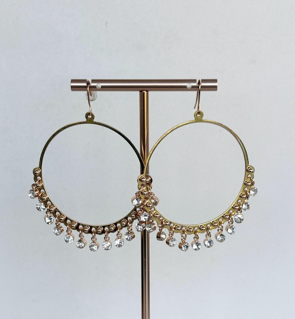 Large Gold Crystal Drops Hoop Earrings