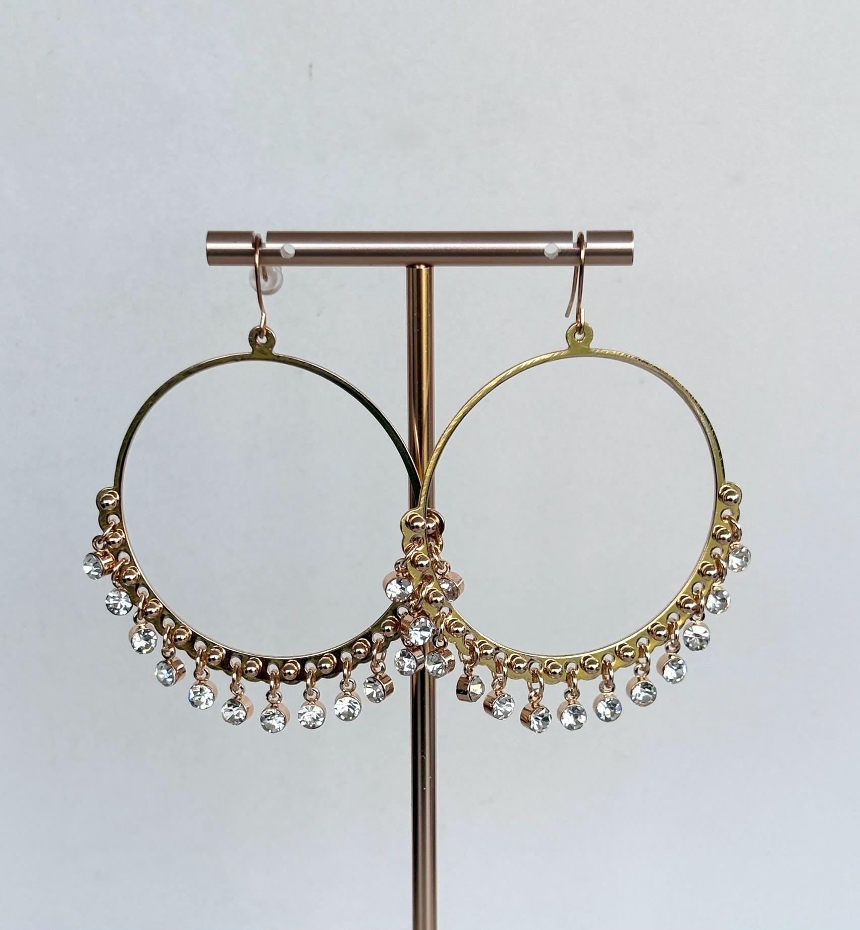 Large Gold Crystal Drops Hoop Earrings