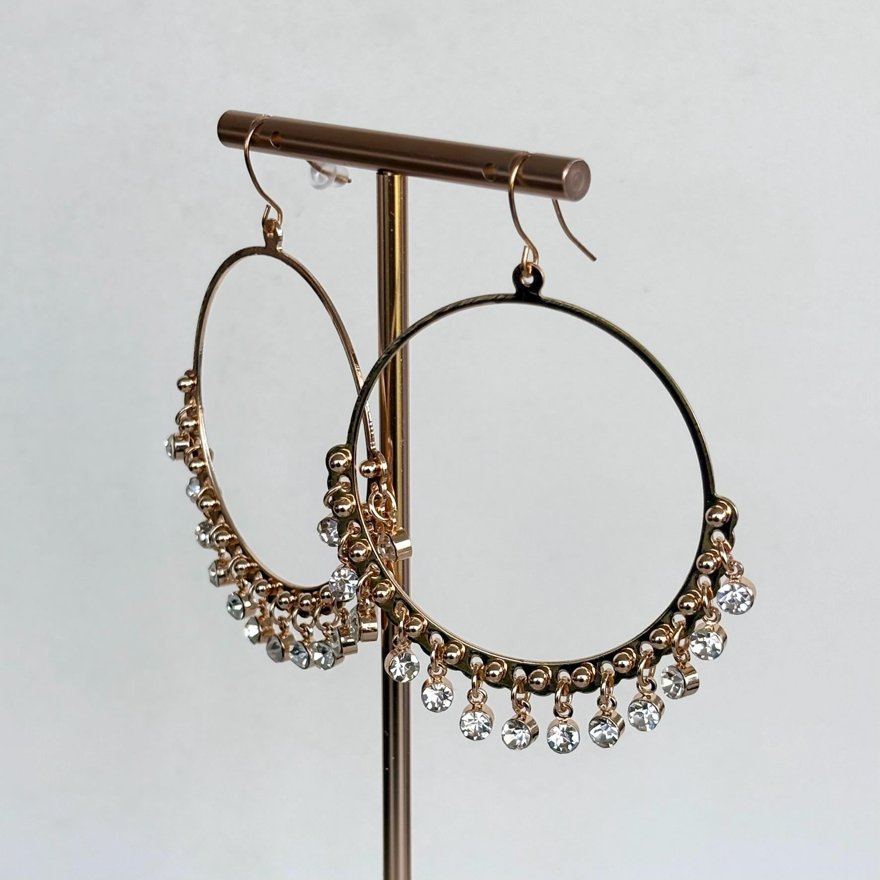 Large Gold Crystal Drops Hoop Earrings