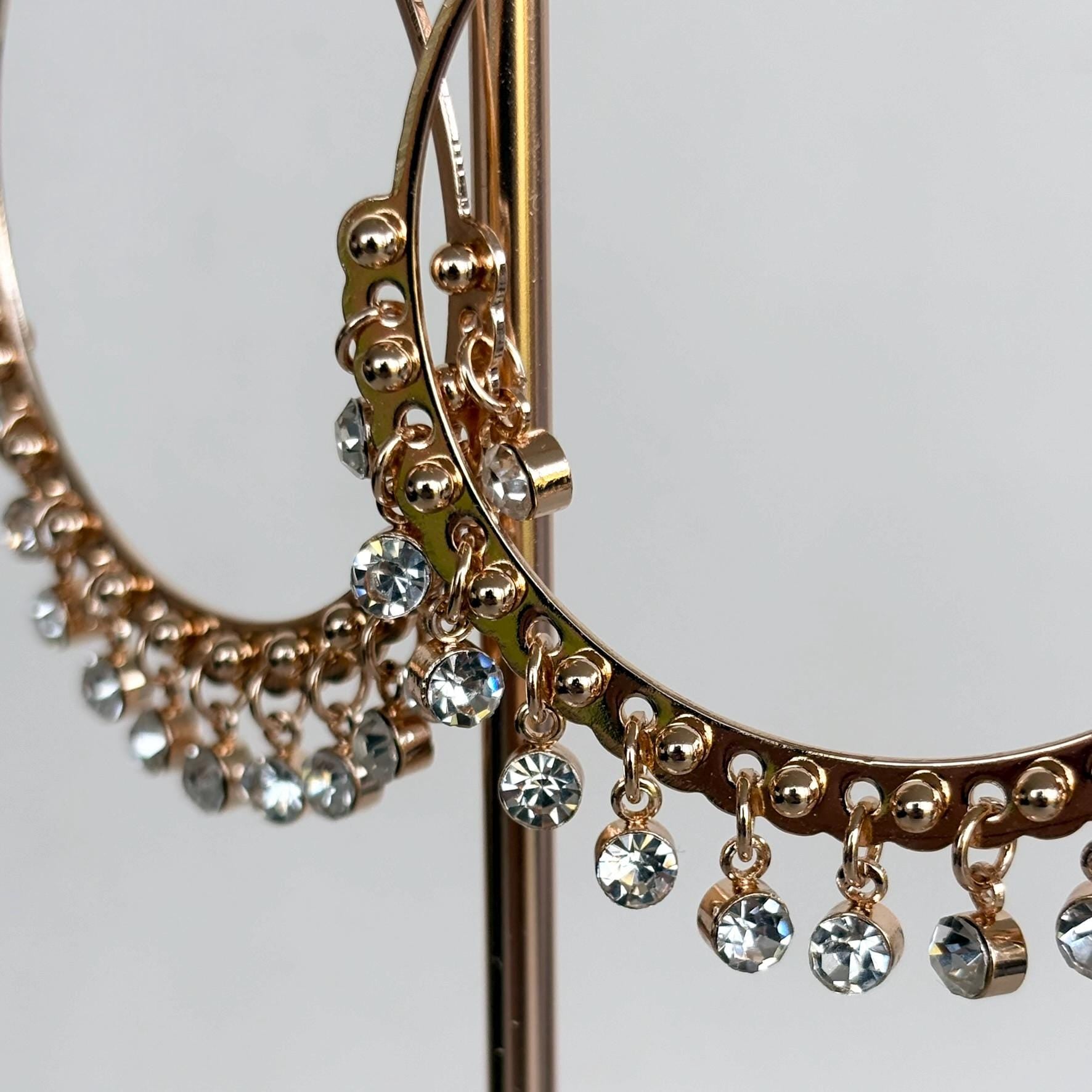 Large Gold Crystal Drops Hoop Earrings