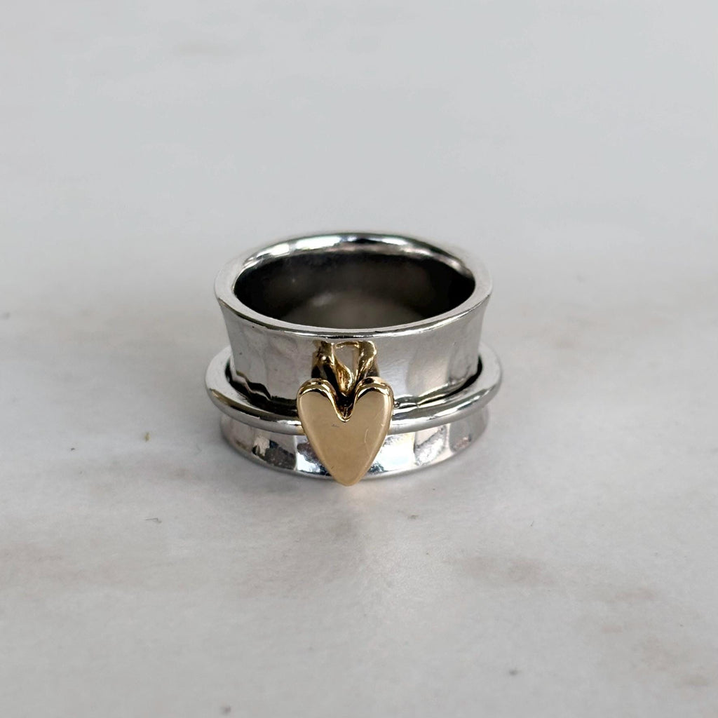 Hammered Silver and Gold Charm Ring