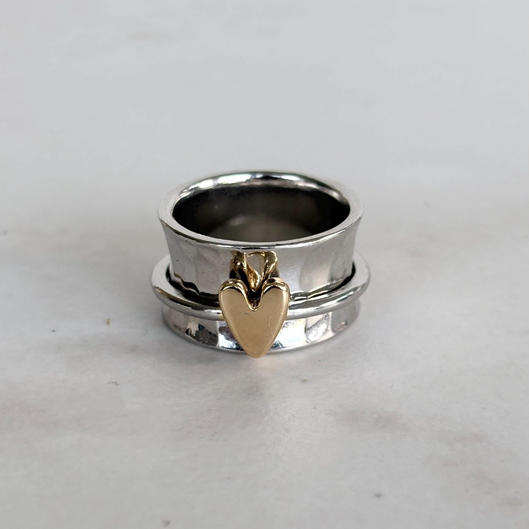 Hammered Silver and Gold Charm Ring