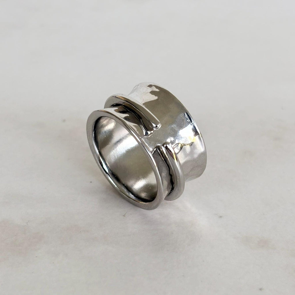 Hammered Silver and Gold Charm Ring