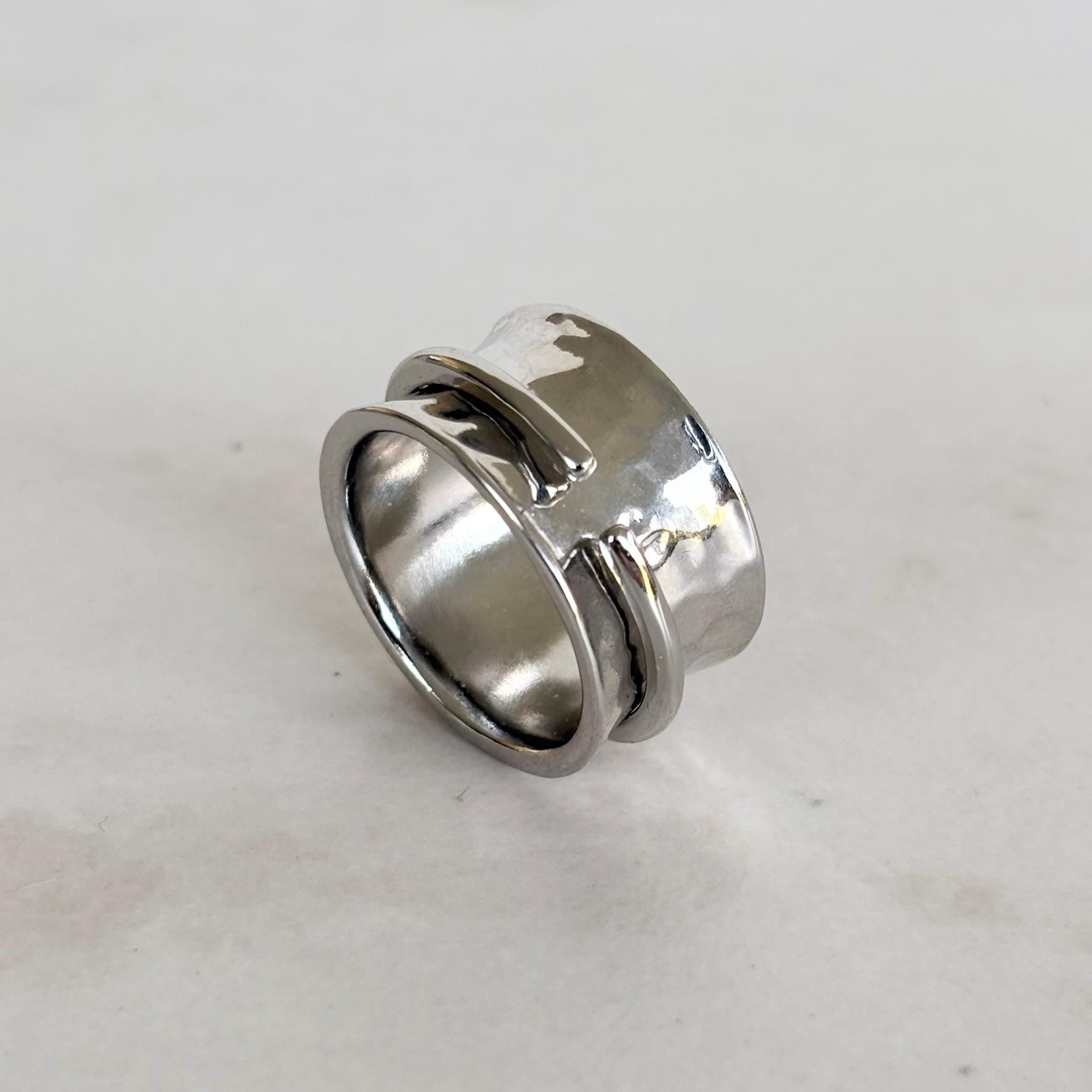 Hammered Silver and Gold Charm Ring