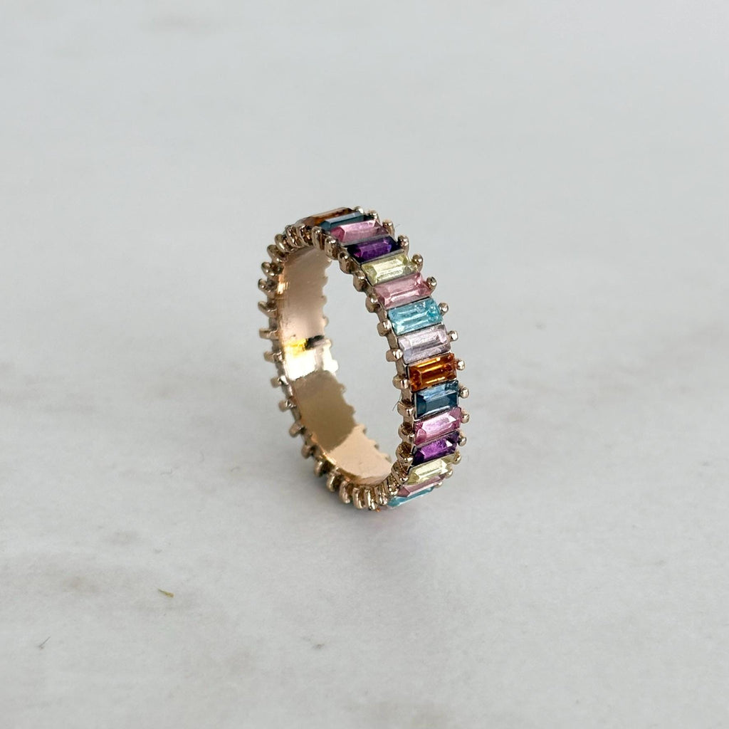Rainbow Baguette Eternity Ring, Multicolour Crystal