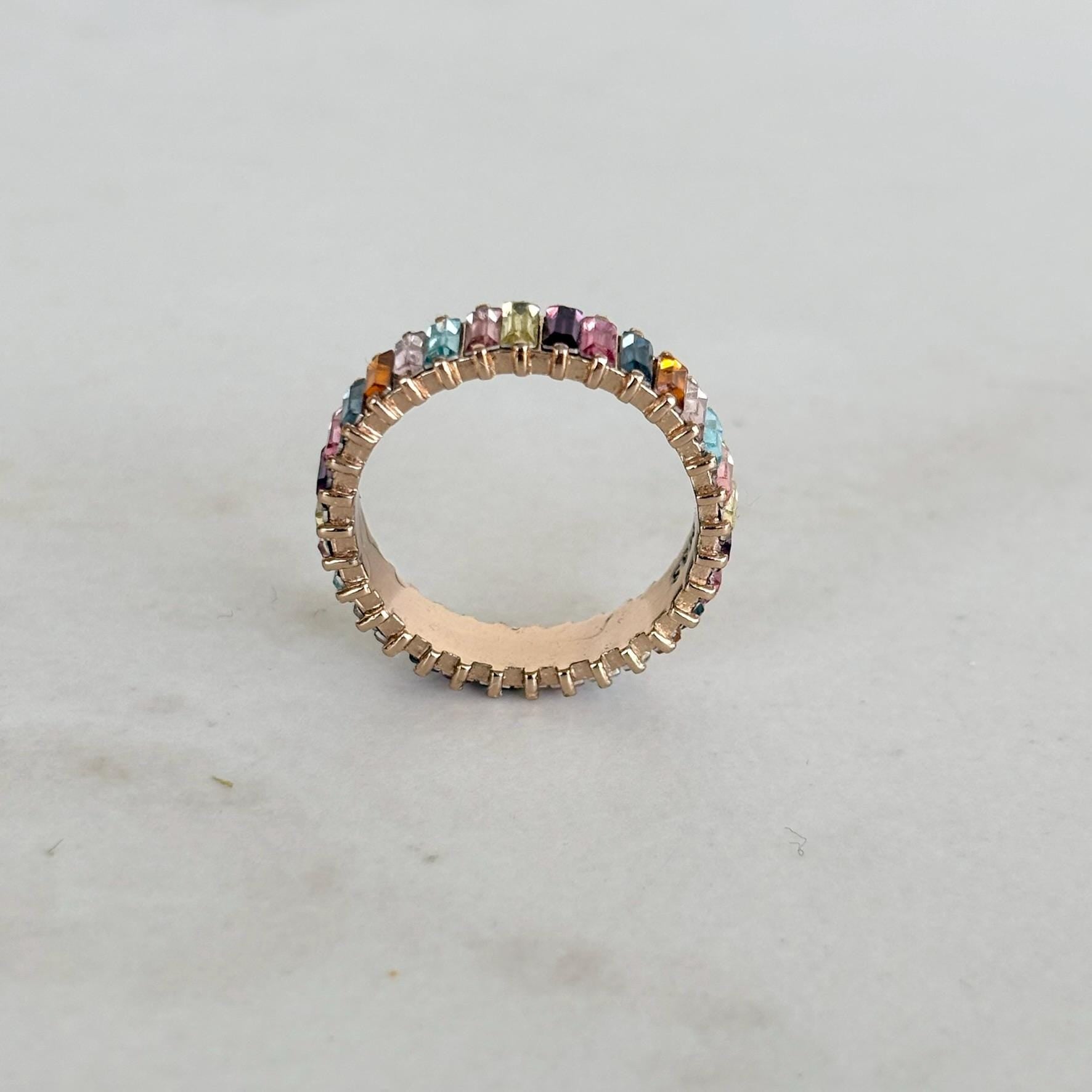 Rainbow Baguette Eternity Ring, Multicolour Crystal