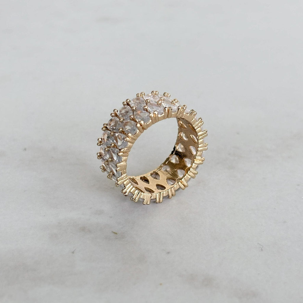 Gold Wide Band Eternity Ring with Zircon Crystal
