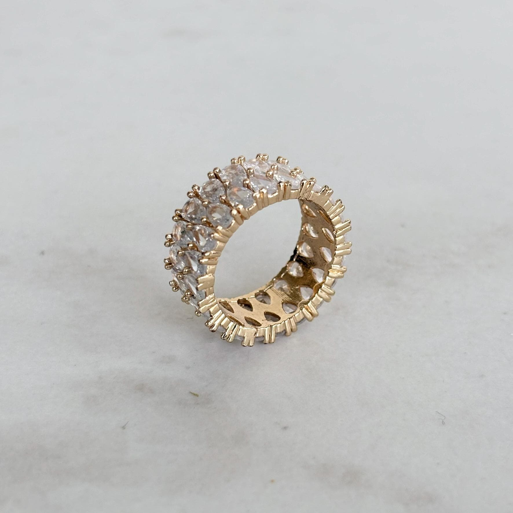 Gold Wide Band Eternity Ring with Zircon Crystal