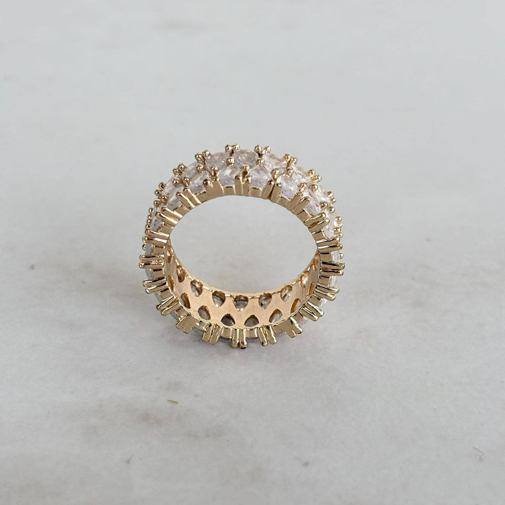 Gold Wide Band Eternity Ring with Zircon Crystal