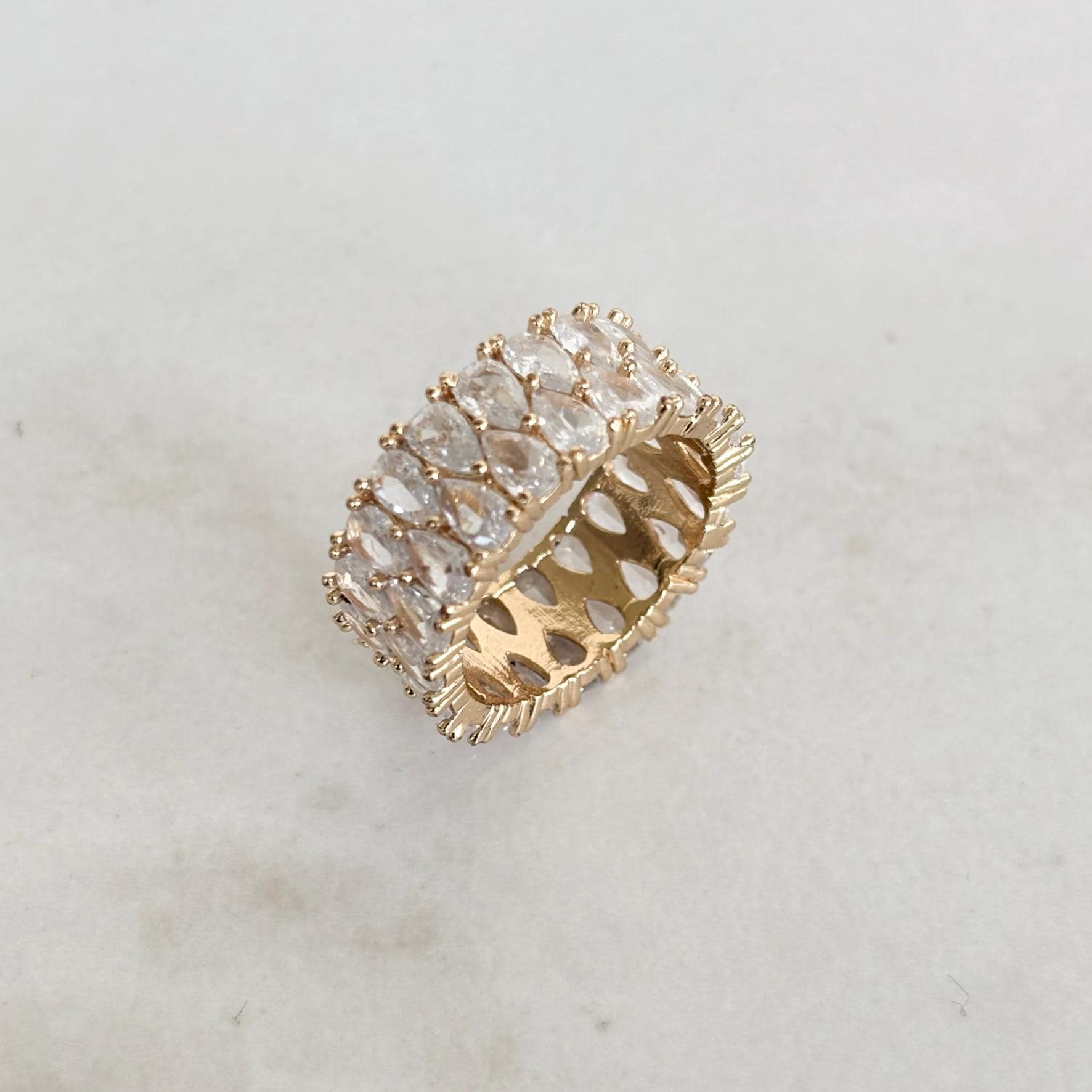 Gold Wide Band Eternity Ring with Zircon Crystal