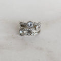 Silver Crystal Statement Ring with Wide Band Zircon