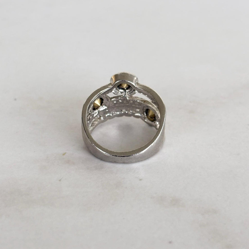 Silver Crystal Statement Ring with Wide Band Zircon