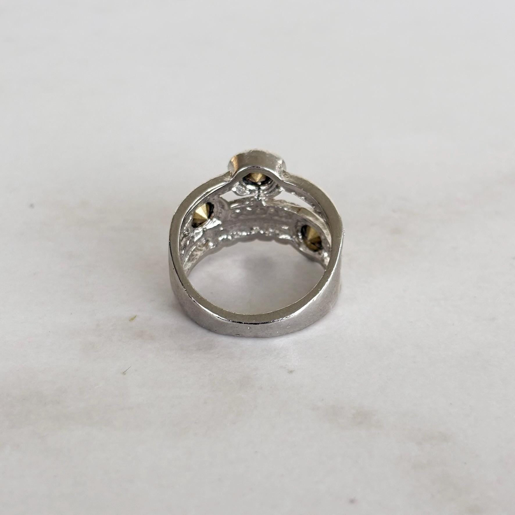 Silver Crystal Statement Ring with Wide Band Zircon