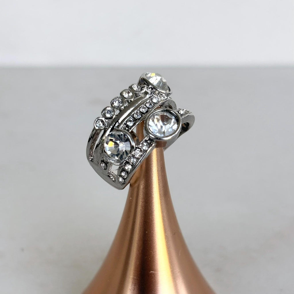 Silver Crystal Statement Ring with Wide Band Zircon
