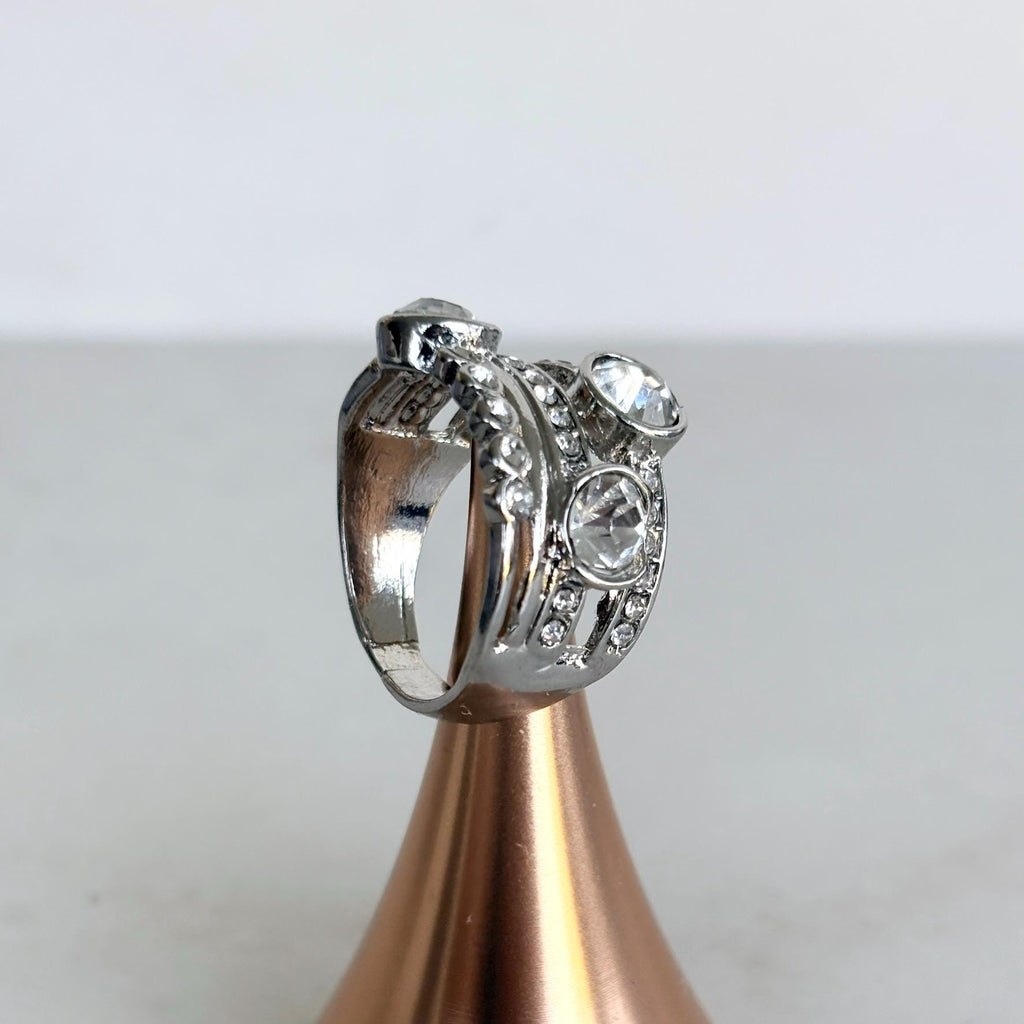 Silver Crystal Statement Ring with Wide Band Zircon