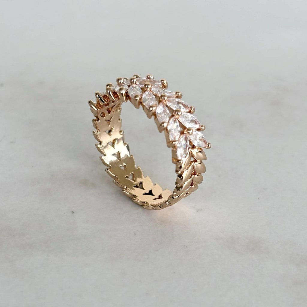 Botanical Gold Leaf Marquise Zircon Ring