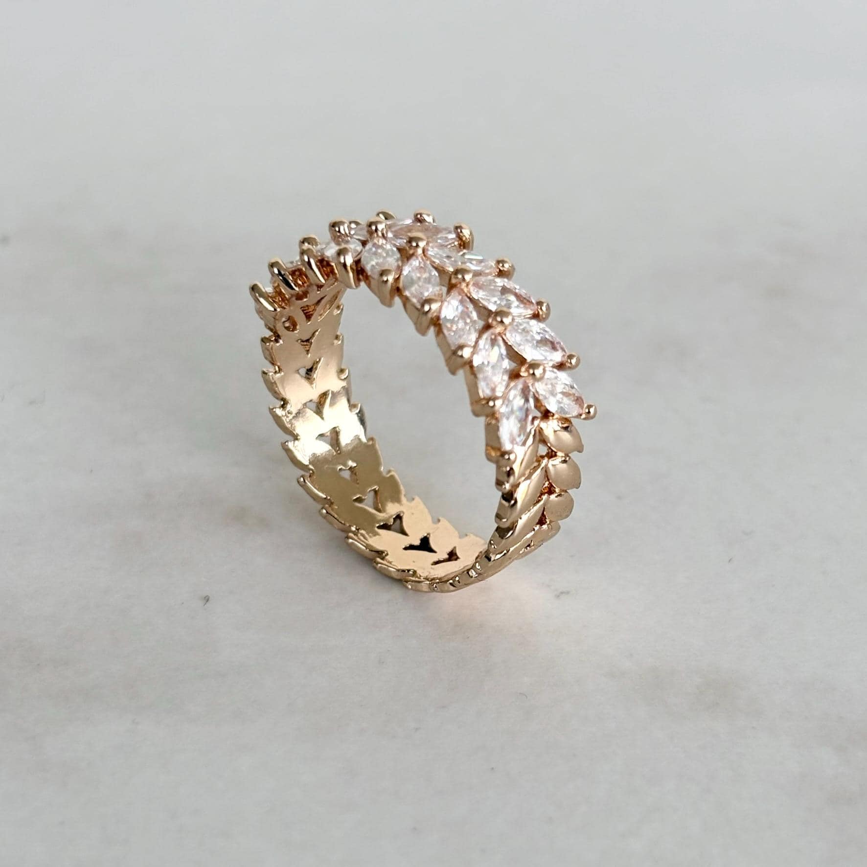 Botanical Gold Leaf Marquise Zircon Ring