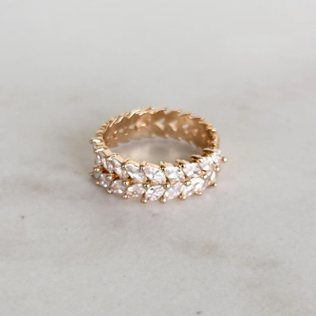 Botanical Gold Leaf Marquise Zircon Ring