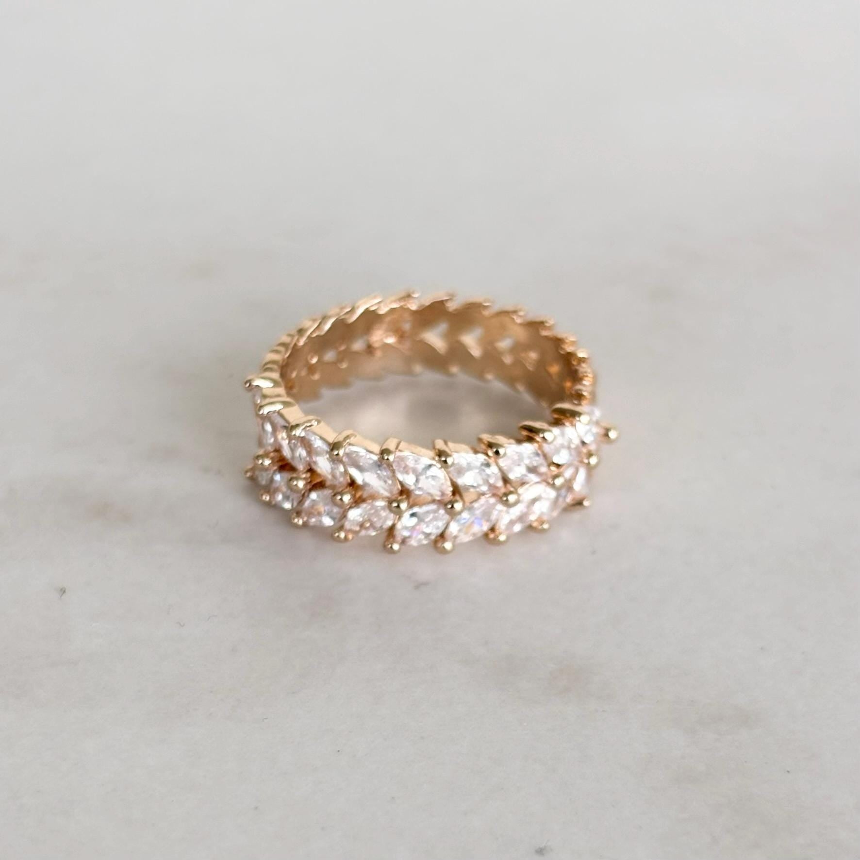 Botanical Gold Leaf Marquise Zircon Ring