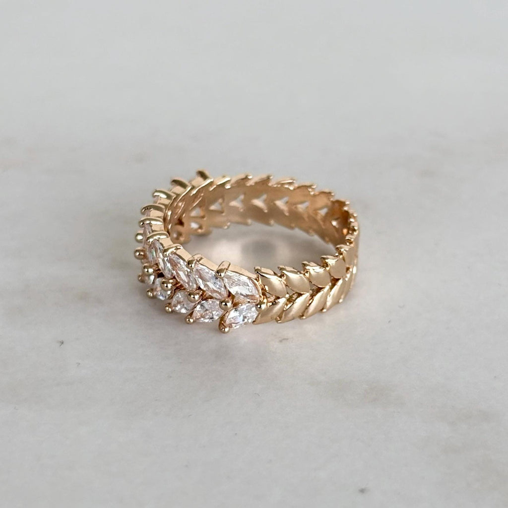 Botanical Gold Leaf Marquise Zircon Ring